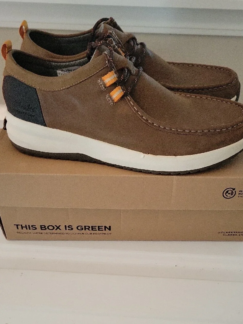 Clarks Men's Brown Leather Boat Shoes with Orange Accents